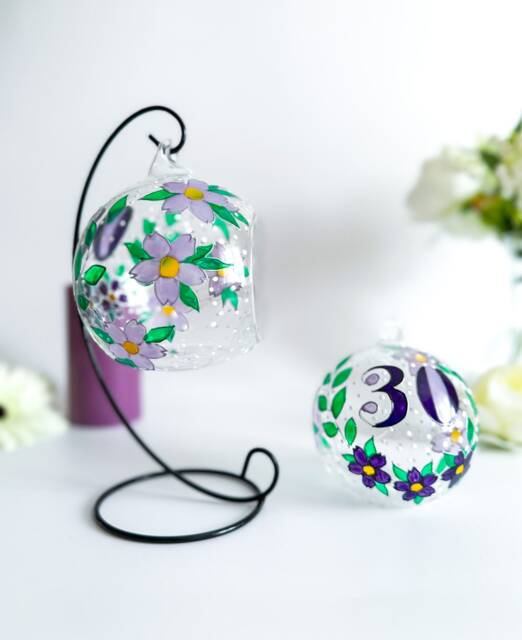 Personalized 30Th Birthday Candle Holder Hand-Painted Floral Glass Gift - image 1