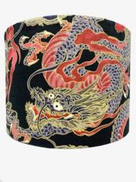 Japanese Dragon Lampshade Gold & Black Oriental Style - thumbnail 1