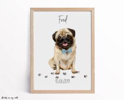 Personalized Pug Print, Custom Dog Portrait, Pet Memorial Art - thumbnail 1