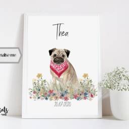 Personalized Pug Print, Custom Dog Portrait, Pet Memorial Art - thumbnail 2