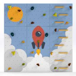 Rock Climbing Wall - Wooden Indoor Play For Kids Room -Colorful Light Rocket Design, Custom Made, Holds Included - thumbnail 2