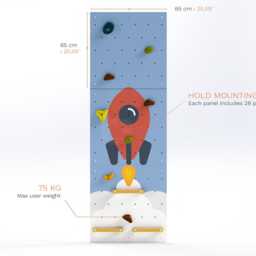 Rock Climbing Wall - Wooden Indoor Play For Kids Room -Colorful Light Rocket Design, Custom Made, Holds Included - thumbnail 3