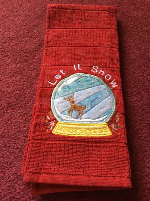 Set Of Red Embroidered Christmas Hand Towels Bathroom Decor Towels, Decorations Snow Globe Towel Santa - image 1