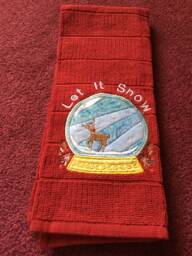 Set Of Red Embroidered Christmas Hand Towels Bathroom Decor Towels, Decorations Snow Globe Towel Santa - thumbnail 1