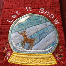 Set Of Red Embroidered Christmas Hand Towels Bathroom Decor Towels, Decorations Snow Globe Towel Santa - thumbnail 4