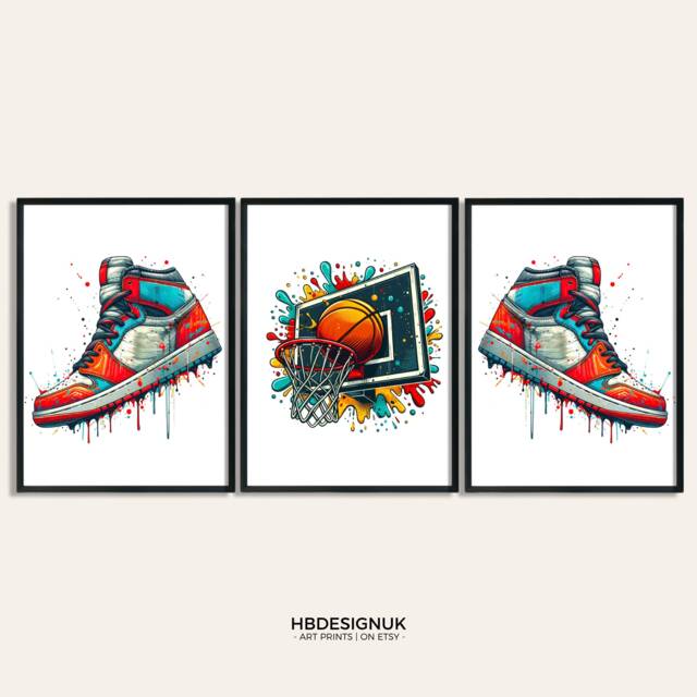Basketball Poster Print For Boys - Set Of 3 Posters - Teen Room Decor Art Bedroom Watercolour Artwork Design - image 1