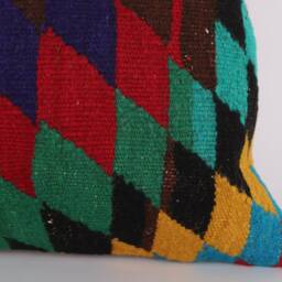 16x24 Turkish Kilim Pillow Embroidered Wool Lumbar Cushion - thumbnail 2