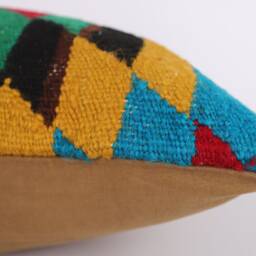 16x24 Turkish Kilim Pillow Embroidered Wool Lumbar Cushion - thumbnail 4