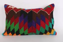 16x24 Turkish Kilim Pillow Embroidered Wool Lumbar Cushion