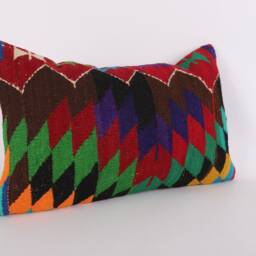 16x24 Turkish Kilim Pillow Embroidered Wool Lumbar Cushion - thumbnail 3