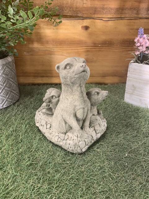 Stone Garden Submerged Digging Meerkat Family Statue Ornament - image 1