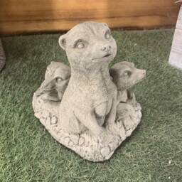 Stone Garden Submerged Digging Meerkat Family Statue Ornament - thumbnail 4