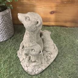 Stone Garden Submerged Digging Meerkat Family Statue Ornament - thumbnail 2