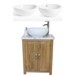 Solid Oak Bathroom Vanity Unit - White Marble Top Ceramic Basin Choice 310Wmcbc - thumbnail 2