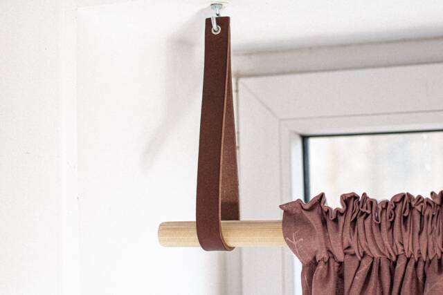 Hanging Dowel Holder, Clothing Rack, Leather Ceiling Straps, Rod Holders, Scandinavian Decor, Window Treatment, Curtain Holder - image 1