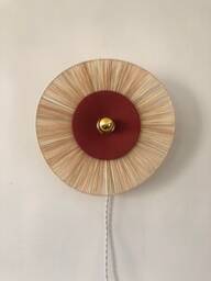 Portable Wall Light in Raffia & Washed Linen, Terracotta Color - Fixed Version On Request Fiorella