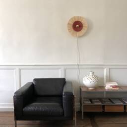 Portable Wall Light in Raffia & Washed Linen, Terracotta Color - Fixed Version On Request Fiorella - thumbnail 2