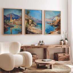 Set Of 3 Oman Poster, Arabian Peninsula Desert Mountain Beach Travel Decor, Wall Art, Art - thumbnail 3