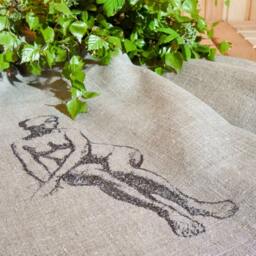 Embroidered Linen Sauna Towel Natural Spa Bath Towel - thumbnail 3