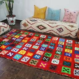Boucherouite Rug, Moroccan Boucherouite Rug , Azilal Beni Ourain Red Area Rugs Berber, Floor 8, 9 X 4, 6 Feet - thumbnail 2