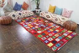 Boucherouite Rug, Moroccan Boucherouite Rug , Azilal Beni Ourain Red Area Rugs Berber, Floor 8, 9 X 4, 6 Feet - thumbnail 1