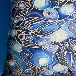 Cool Deep Blue Modern Swooping Swallows Decorative Cushion - Ultramarine Living Room Decor Swirling Sofa Settee Accent Pillow - thumbnail 2