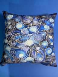 Cool Deep Blue Modern Swooping Swallows Decorative Cushion - Ultramarine Living Room Decor Swirling Sofa Settee Accent Pillow - thumbnail 1