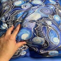 Cool Deep Blue Modern Swooping Swallows Decorative Cushion - Ultramarine Living Room Decor Swirling Sofa Settee Accent Pillow - thumbnail 3