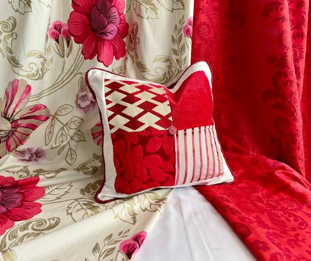"Silk & Velvet Pillow Cover Designer Red Decorative Cushion - 18""x 18" - image 1