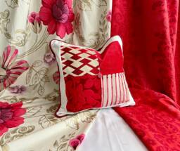 "Silk & Velvet Pillow Cover Designer Red Decorative Cushion - 18""x 18" - thumbnail 1