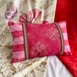 "Silk & Velvet Pillow Cover Designer Red Decorative Cushion - 18""x 18" - thumbnail 4