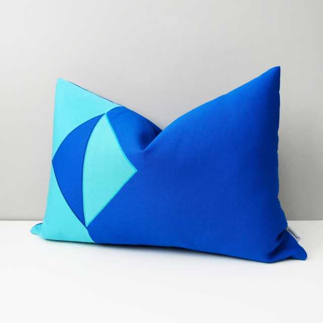 Cobalt Blue Geometric Outdoor Pillow Cover in Pacific & Aruba Sunbrella??, Modern Accent Cushions For Pool Loungers/Patio Chairs, Mazizmuse - image 1