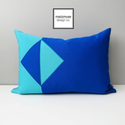 Cobalt Blue Geometric Outdoor Pillow Cover in Pacific & Aruba Sunbrella??, Modern Accent Cushions For Pool Loungers/Patio Chairs, Mazizmuse - thumbnail 2