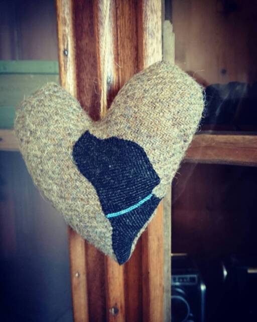 Hand Crafted Harris Tweed Dog Embroidered Heart Decoration - image 1