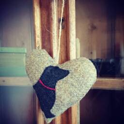 Hand Crafted Harris Tweed Dog Embroidered Heart Decoration - thumbnail 3