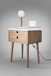 Nightstand Bedside Table With Two Drawers in Solid Walnut Wood Board & On Top Carrara Marble