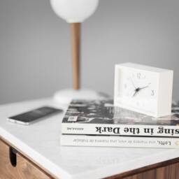 Nightstand Bedside Table With Two Drawers in Solid Walnut Wood Board & On Top Carrara Marble - thumbnail 2