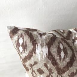 Brown Ivory Ikat Throw Pillow Cover , Modern Interior Accent Designer Fabric Toss Ikat Couch Case Gift For Her - thumbnail 2