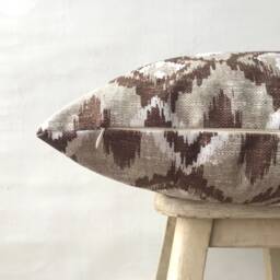 Brown Ivory Ikat Throw Pillow Cover , Modern Interior Accent Designer Fabric Toss Ikat Couch Case Gift For Her - thumbnail 3
