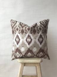Brown Ivory Ikat Throw Pillow Cover , Modern Interior Accent Designer Fabric Toss Ikat Couch Case Gift For Her - thumbnail 1