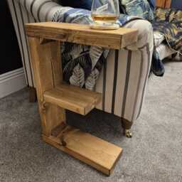 22cm Handmade Rustic Solid Wood Side Table With Shelves - Narrow Sofa End - thumbnail 2