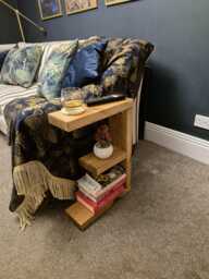 22cm Handmade Rustic Solid Wood Side Table With Shelves - Narrow Sofa End