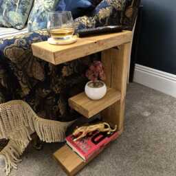 22cm Handmade Rustic Solid Wood Side Table With Shelves - Narrow Sofa End - thumbnail 3