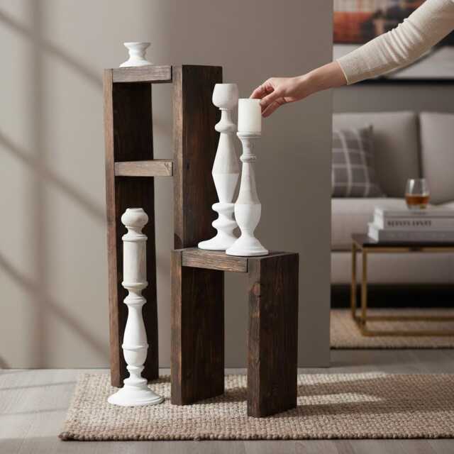 Side Table & Stool Made Of Wood, Brown - image 1