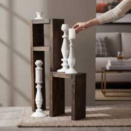 Side Table & Stool Made Of Wood, Brown - thumbnail 1