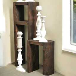 Side Table & Stool Made Of Wood, Brown - thumbnail 3
