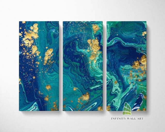 Abstract Blue Gold Marble Canvas Art Split Panel Wall Print Picture Home Decor -C181 - image 1