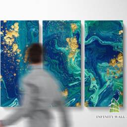 Abstract Blue Gold Marble Canvas Art Split Panel Wall Print Picture Home Decor -C181 - thumbnail 2