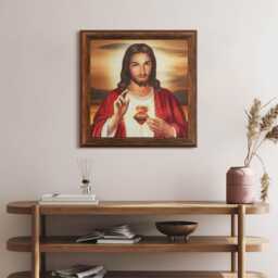 The Heart Of Jesus At Sunset Canvas, Wall Art Picture, Brown Decoration, People Canvas - thumbnail 1
