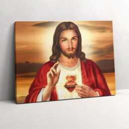 The Heart Of Jesus At Sunset Canvas, Wall Art Picture, Brown Decoration, People Canvas - thumbnail 2